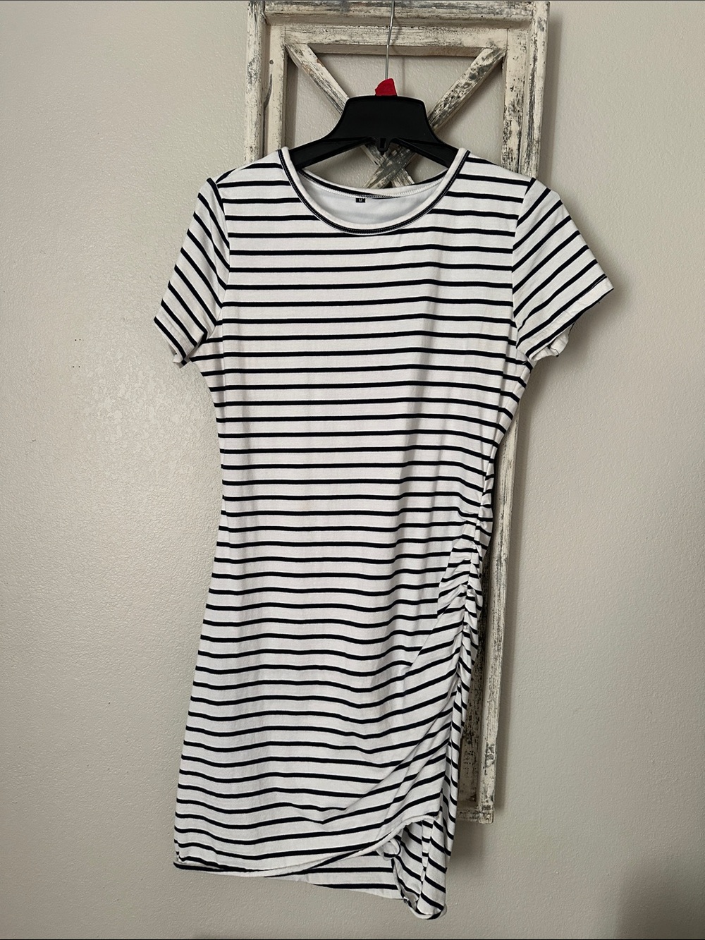 Striped Blue and White Ruched Tee Dress